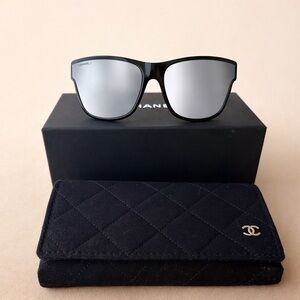 CHANEL Black Frame with Silver Lenses Sunglasses